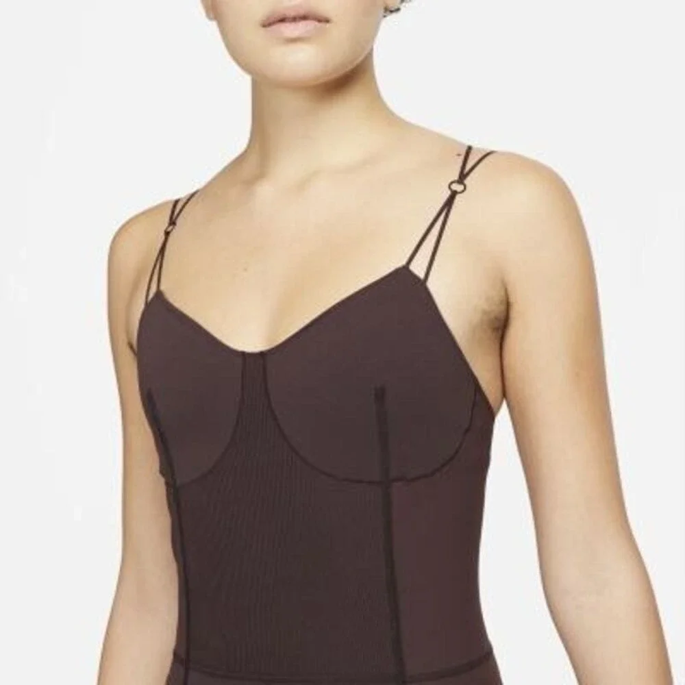 Nike Womens Yoga Luxe Dri-FIT Corset Balletcore Bodysuit Jumpsuit Size XXL Brown